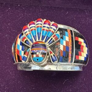 Inlay stone kachina sterling cuff
